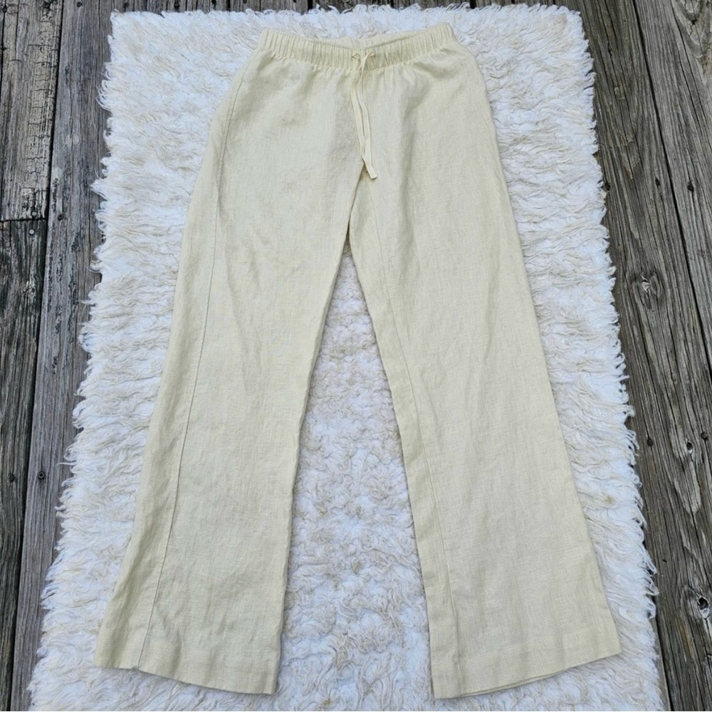 S Pants Anna Lane Cream Off White Linen Drawstring EUC